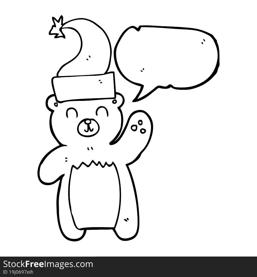 freehand drawing of a speech bubble cartoon teddy bear waving