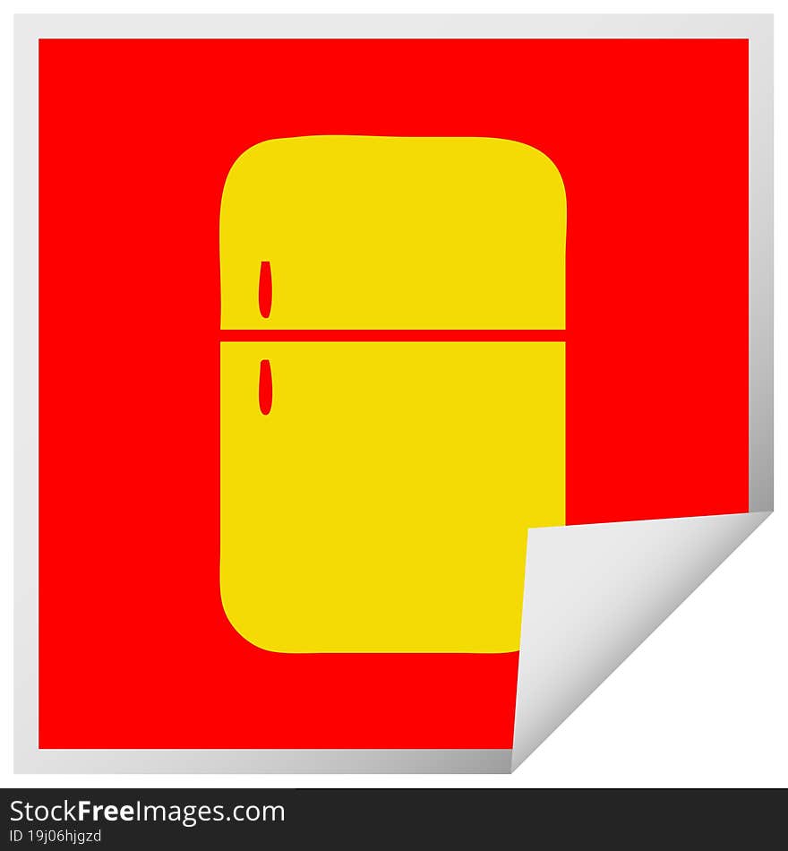 square peeling sticker cartoon of a fridge freezer