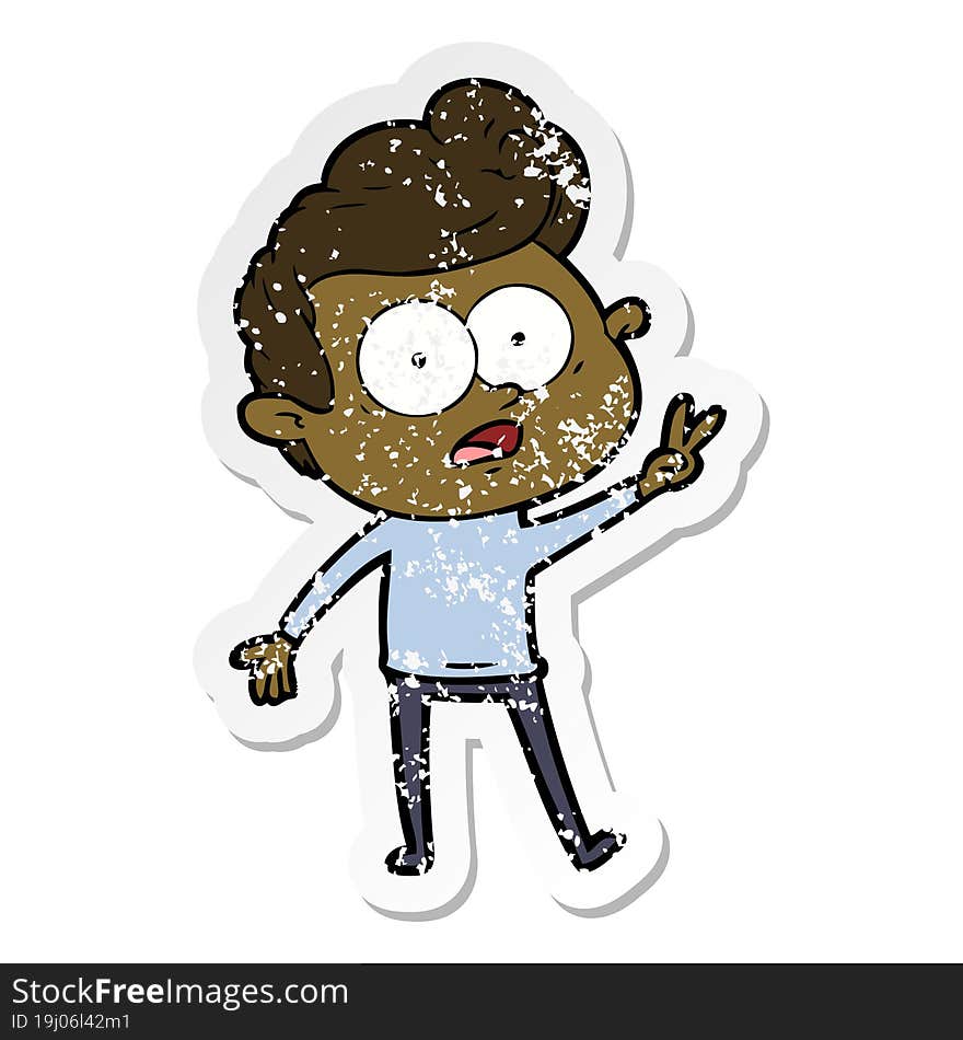 distressed sticker of a cartoon staring man