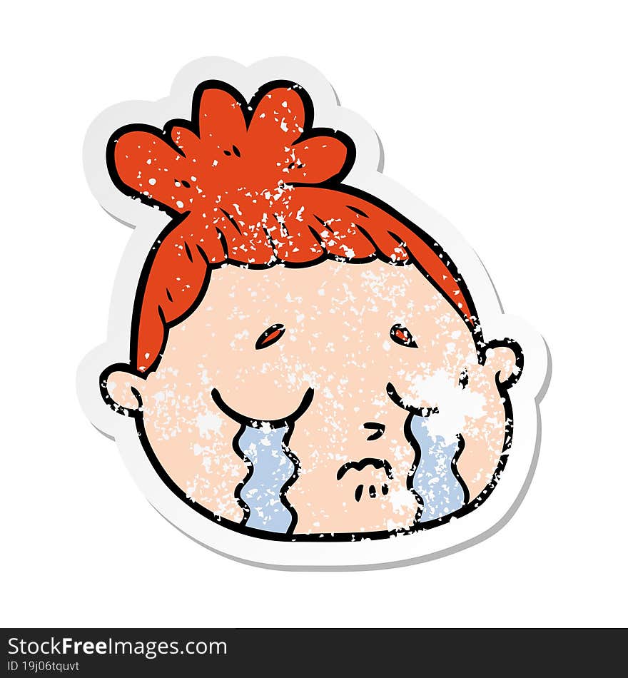 distressed sticker of a cartoon female face