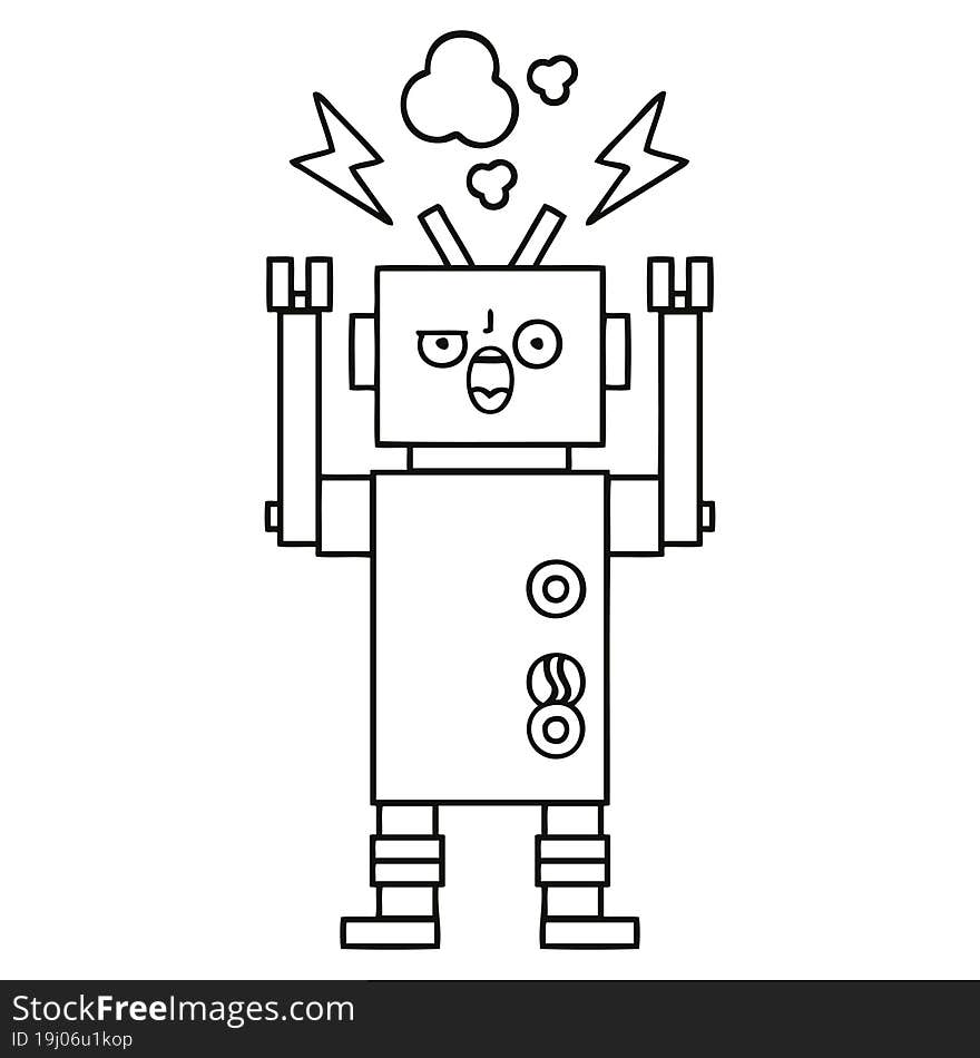 line drawing cartoon broken robot