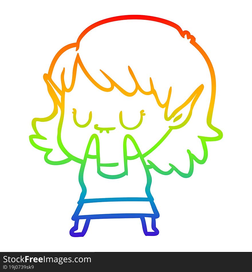 rainbow gradient line drawing happy cartoon elf girl