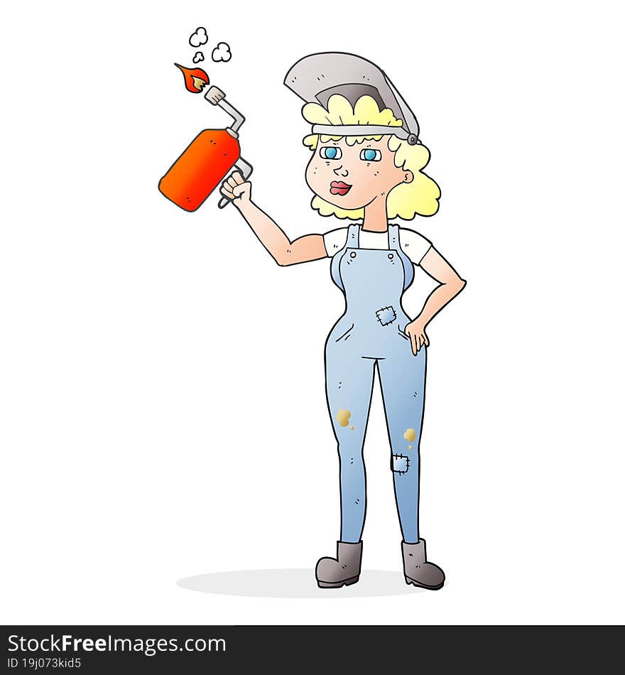 cartoon woman welding