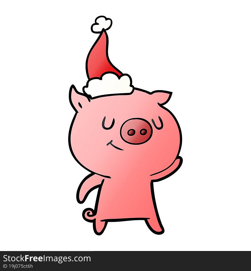 happy gradient cartoon of a pig wearing santa hat