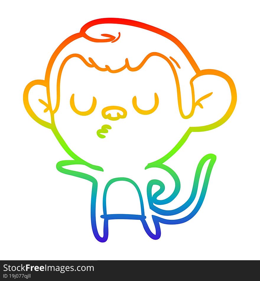 rainbow gradient line drawing of a cartoon monkey