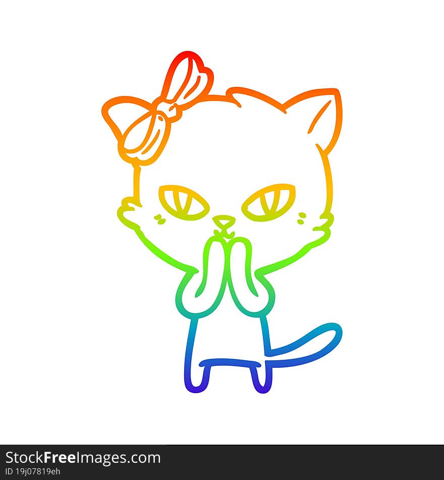 rainbow gradient line drawing cute cartoon cat