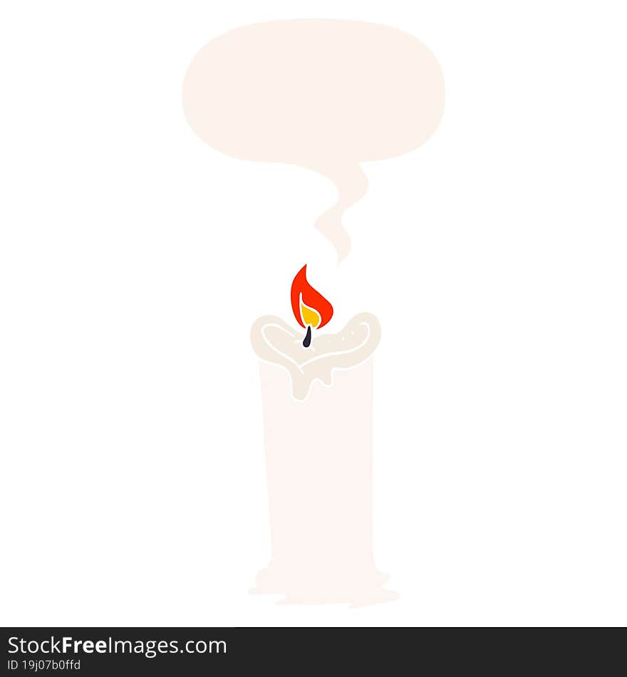 cartoon candle and speech bubble in retro style