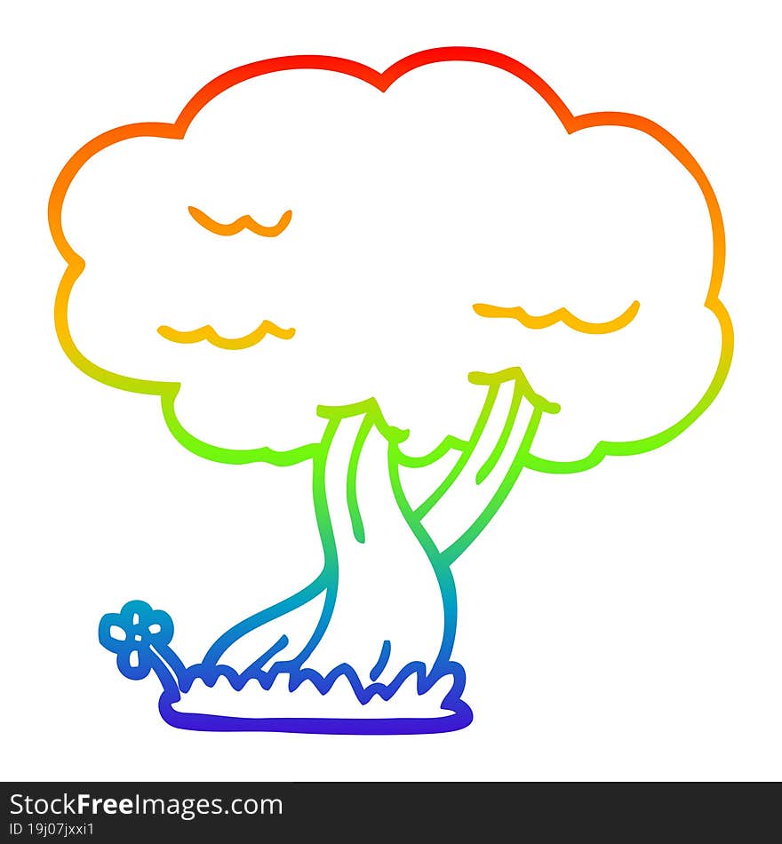 rainbow gradient line drawing cartoon tree