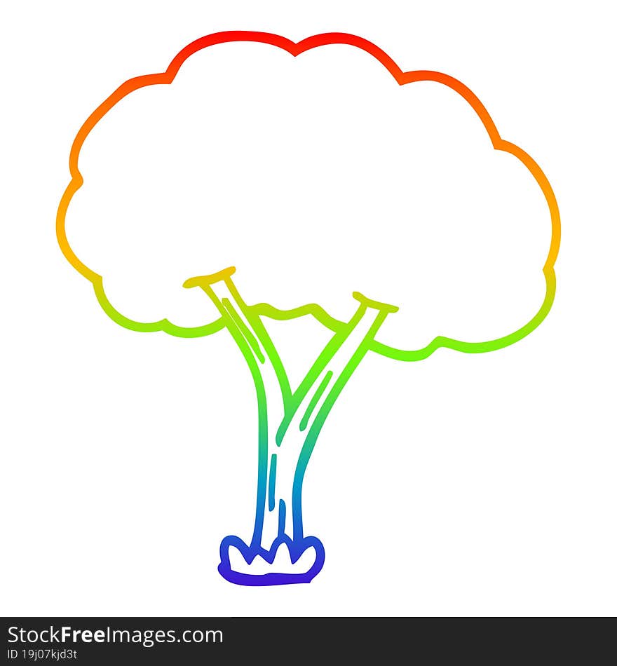 rainbow gradient line drawing of a cartoon blooming tree