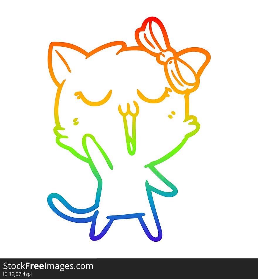 rainbow gradient line drawing of a cartoon cat