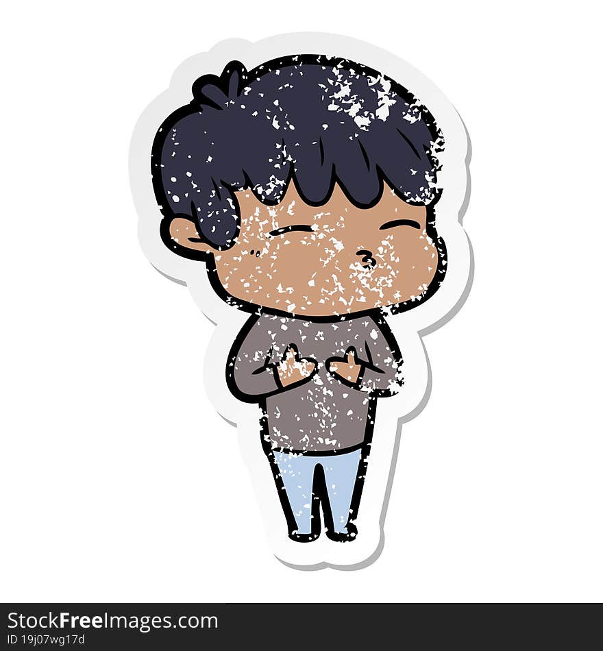 distressed sticker of a cartoon frustrated man