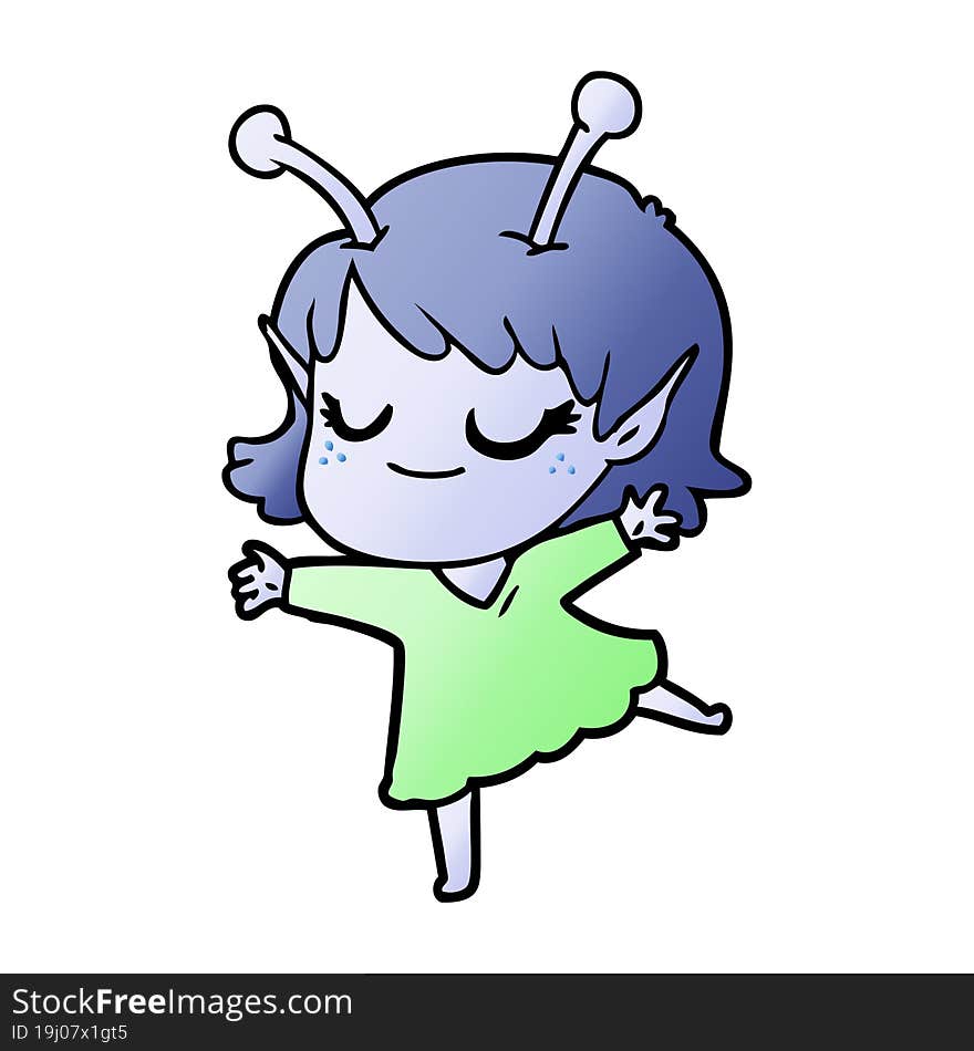 smiling alien girl cartoon dancing. smiling alien girl cartoon dancing