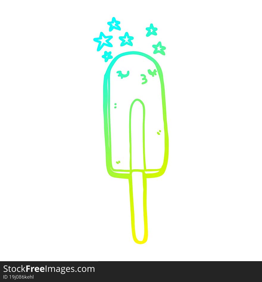 cold gradient line drawing cartoon ice lolly