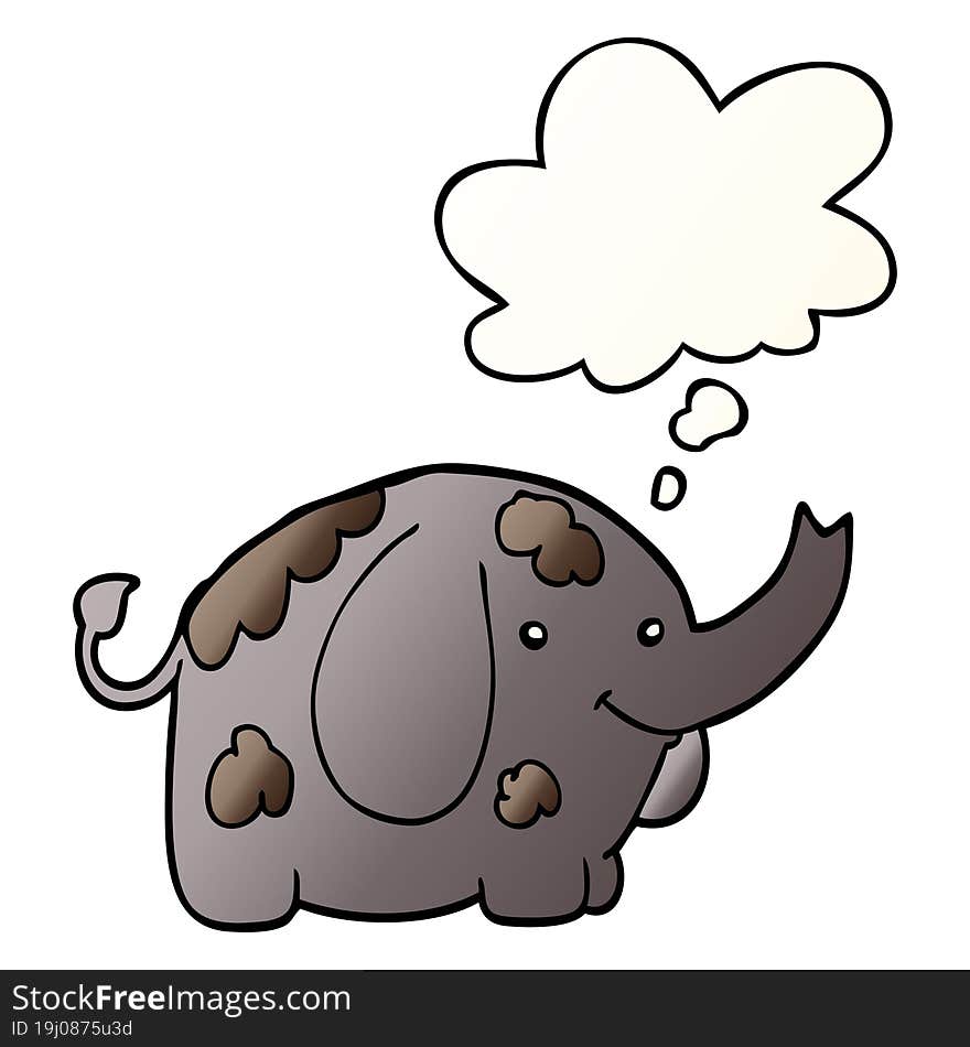 cartoon elephant and thought bubble in smooth gradient style