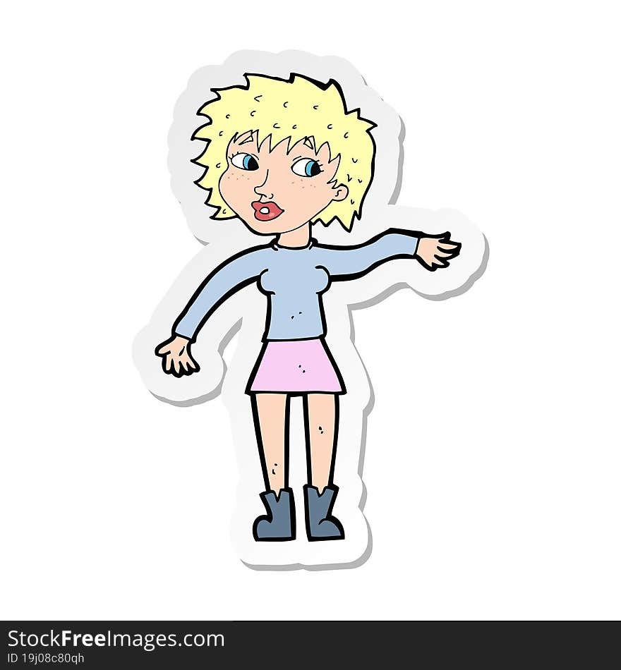 Sticker Of A Cartoon Friendly Woman Waving