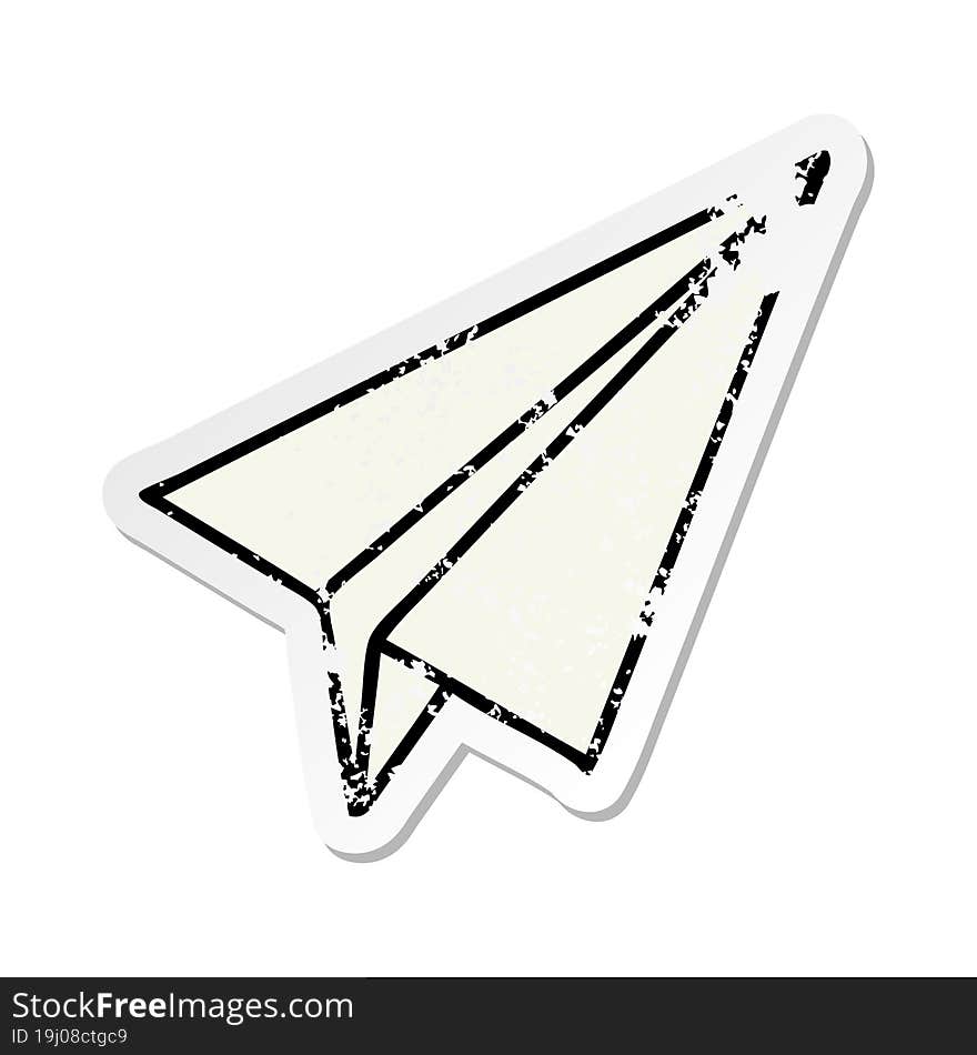 Distressed Sticker Of A Cute Cartoon Paper Plane