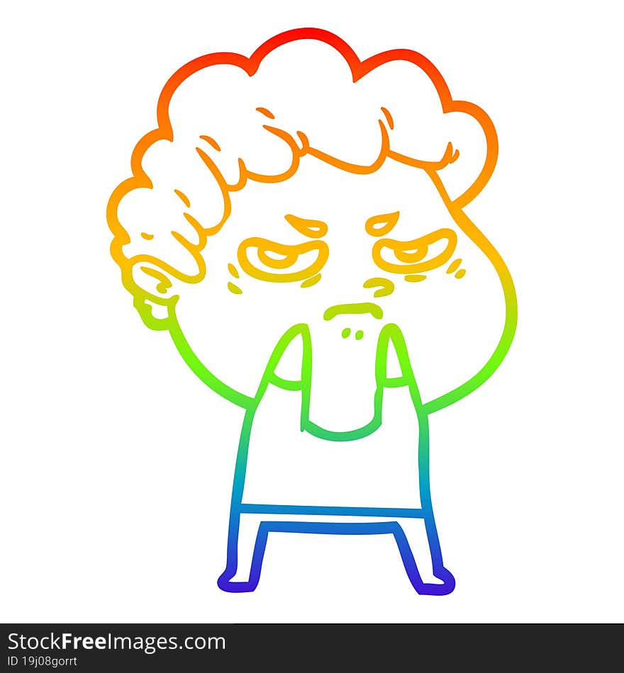 Rainbow Gradient Line Drawing Cartoon Angry Man