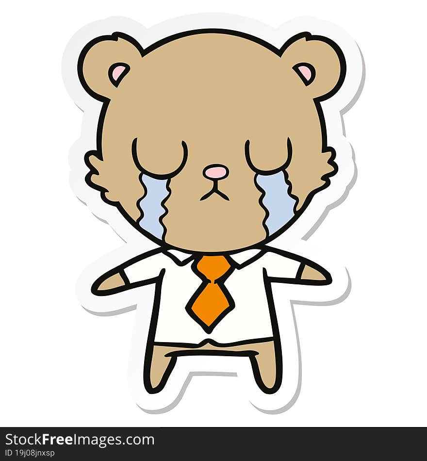 sticker of a crying cartoon bear