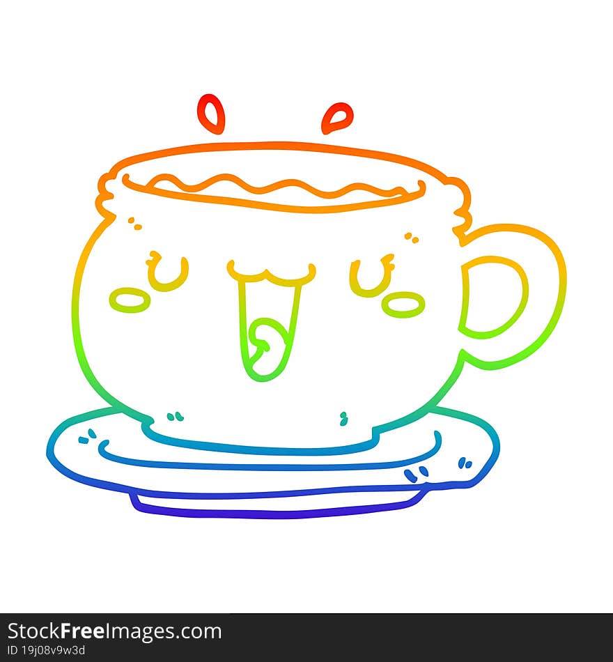 rainbow gradient line drawing cute cartoon cup and saucer