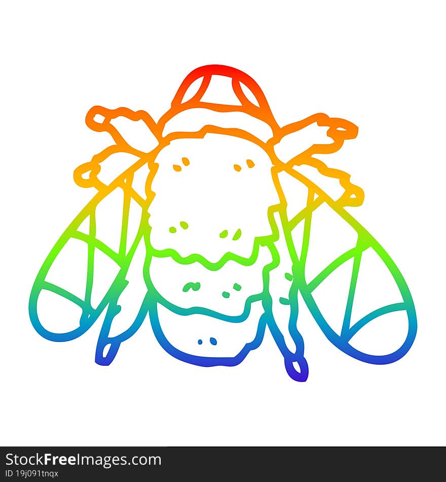 rainbow gradient line drawing of a cartoon doodled bee