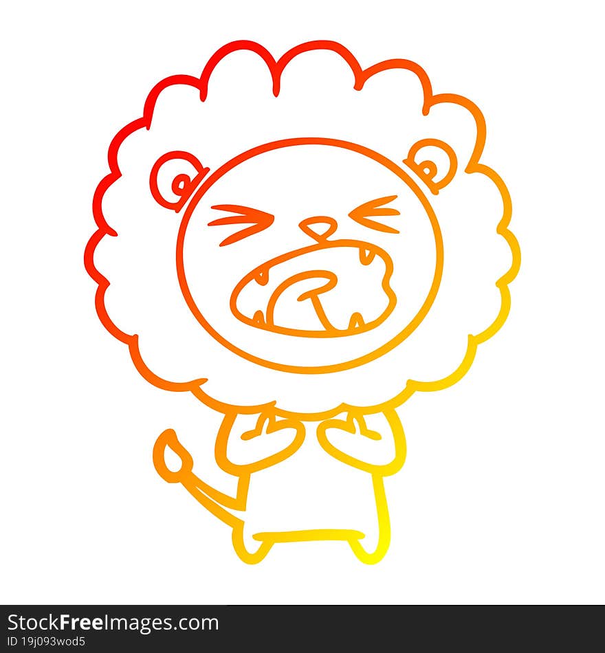 warm gradient line drawing of a cartoon lion