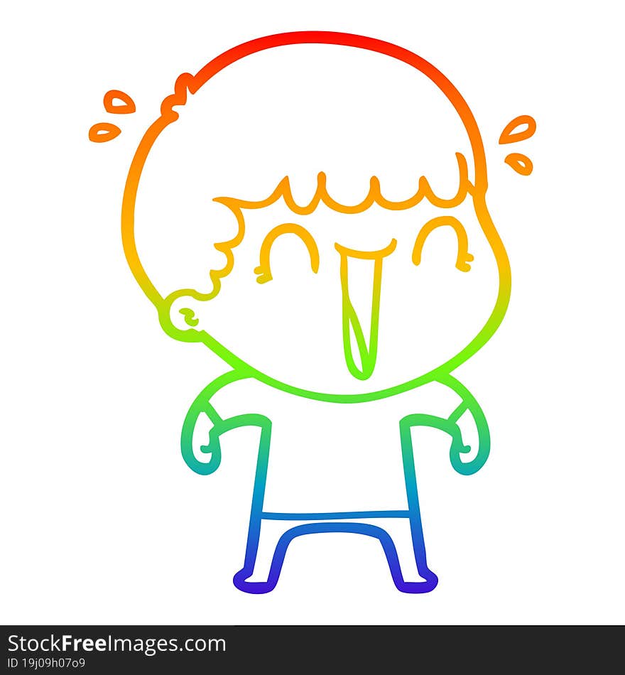 Rainbow Gradient Line Drawing Laughing Cartoon Man