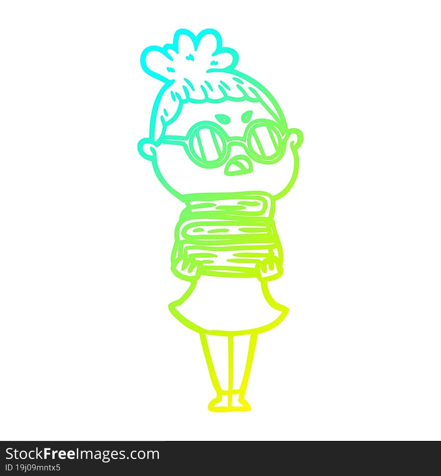 cold gradient line drawing cartoon annoyed woman