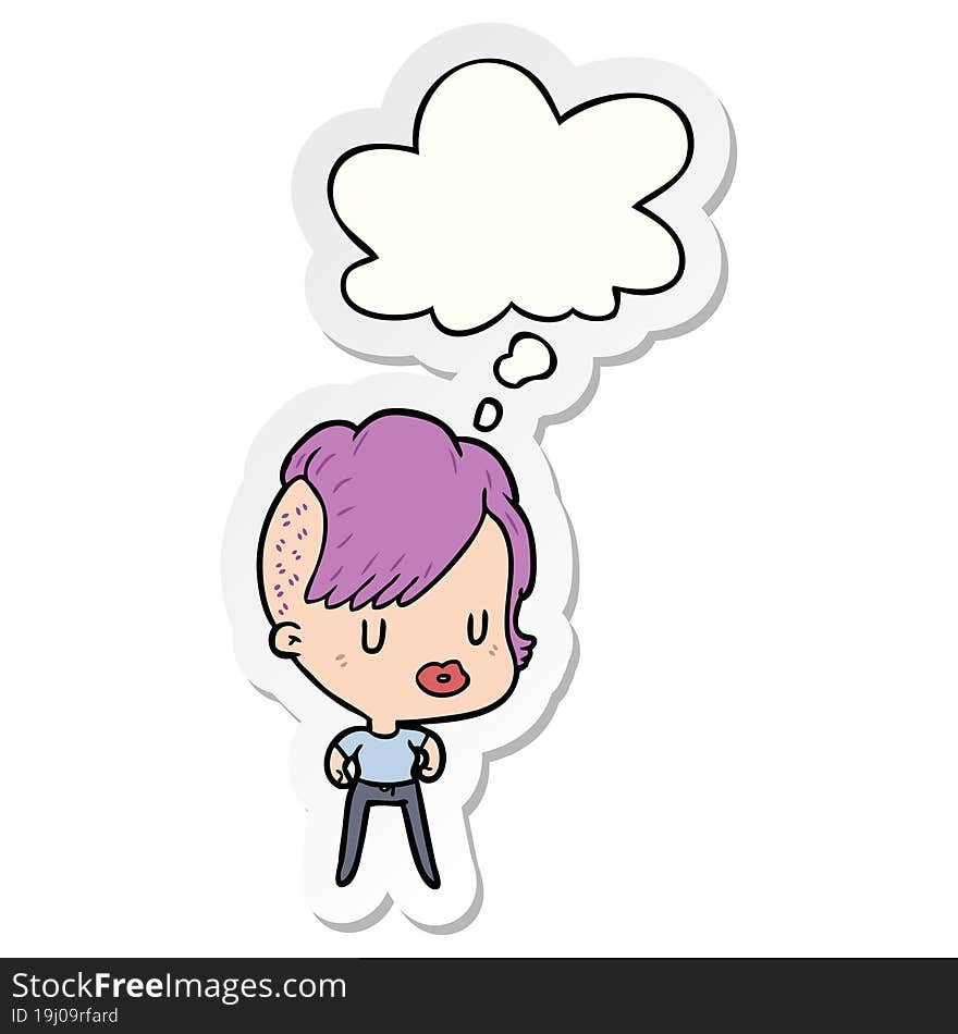 cartoon girl with thought bubble as a printed sticker