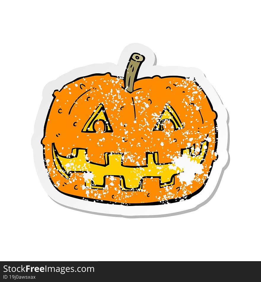 Retro Distressed Sticker Of A Cartoon Pumpkin