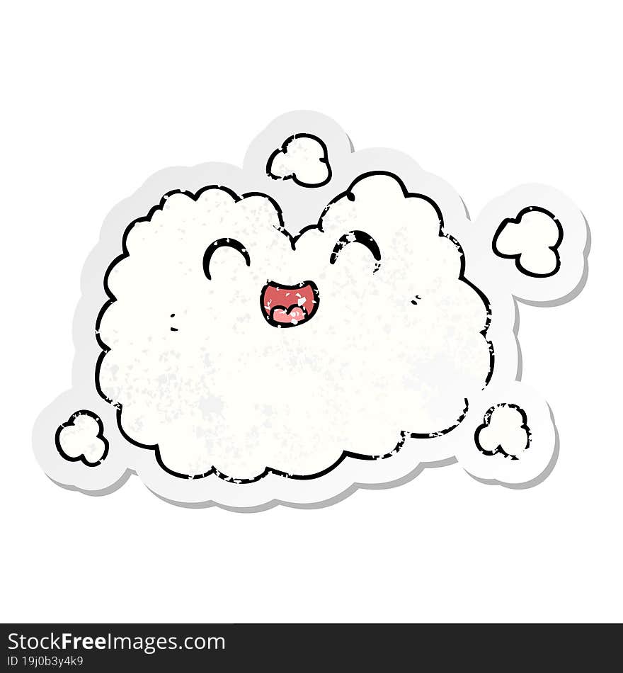 distressed sticker of a cartoon happy smoke cloud