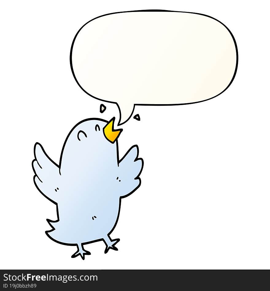 cartoon bird singing and speech bubble in smooth gradient style