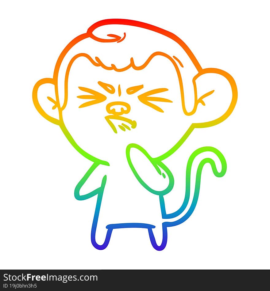 Rainbow Gradient Line Drawing Cartoon Angry Monkey