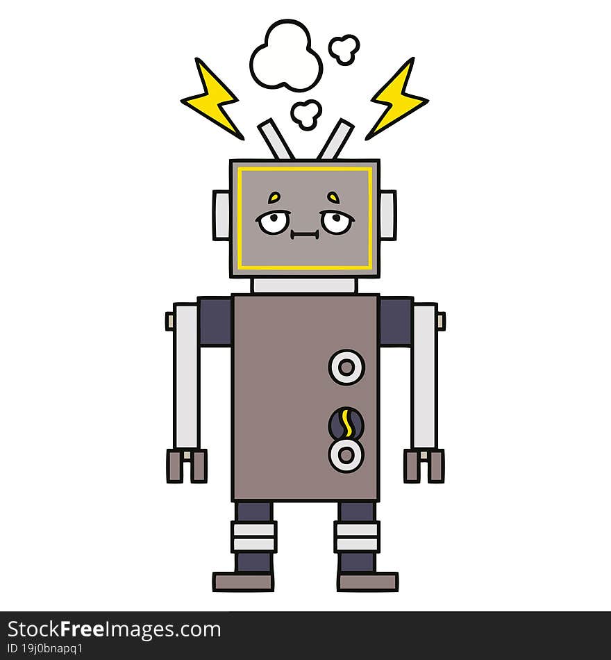 cute cartoon of a malfunctioning robot