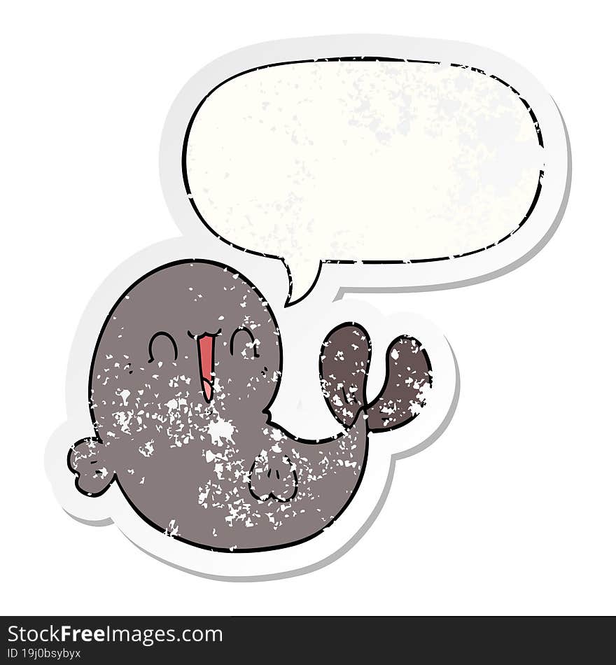 cute cartoon whale and speech bubble distressed sticker