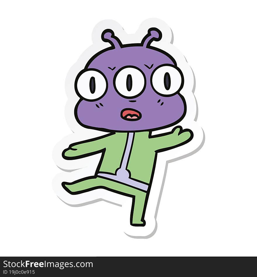 sticker of a cartoon three eyed alien