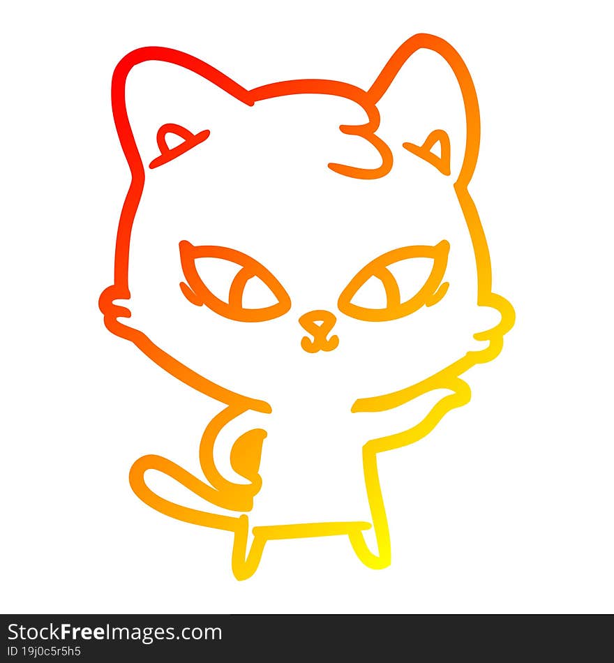 warm gradient line drawing of a cute cartoon cat