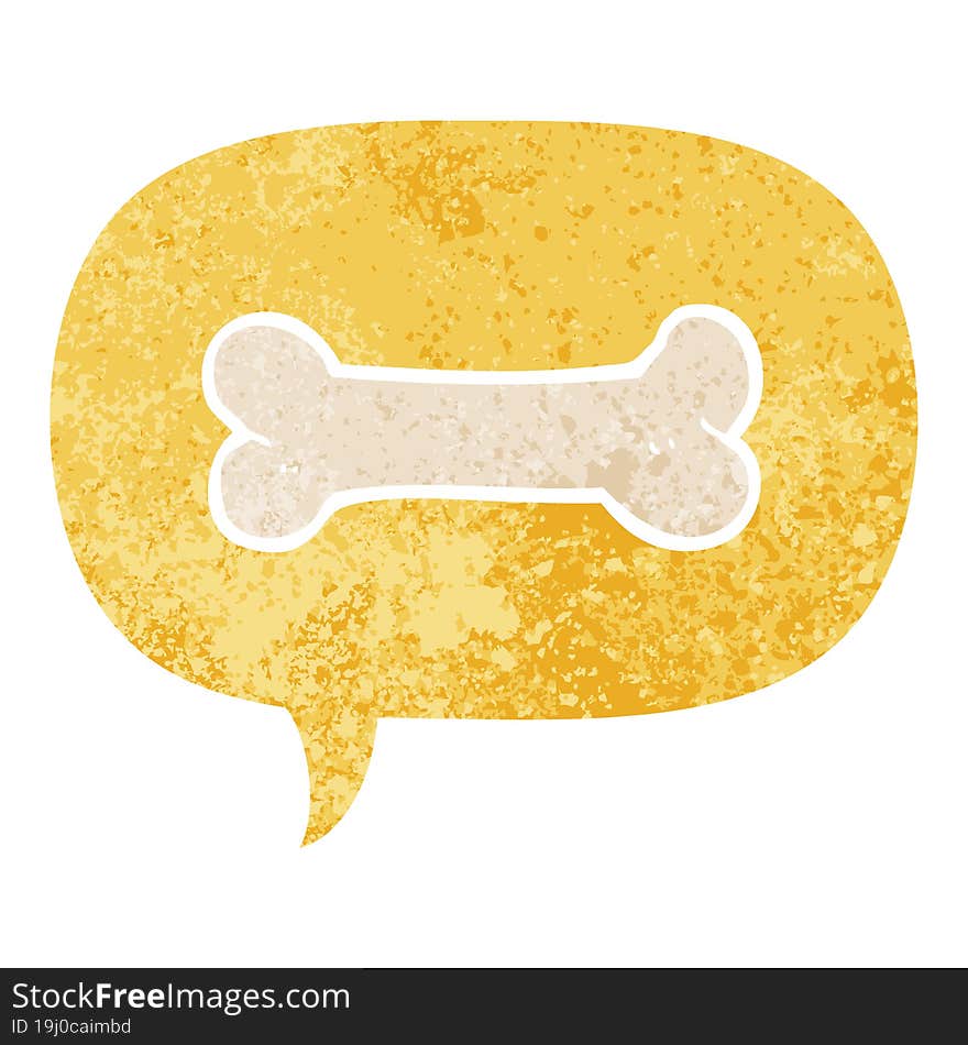 cartoon bone and speech bubble in retro textured style