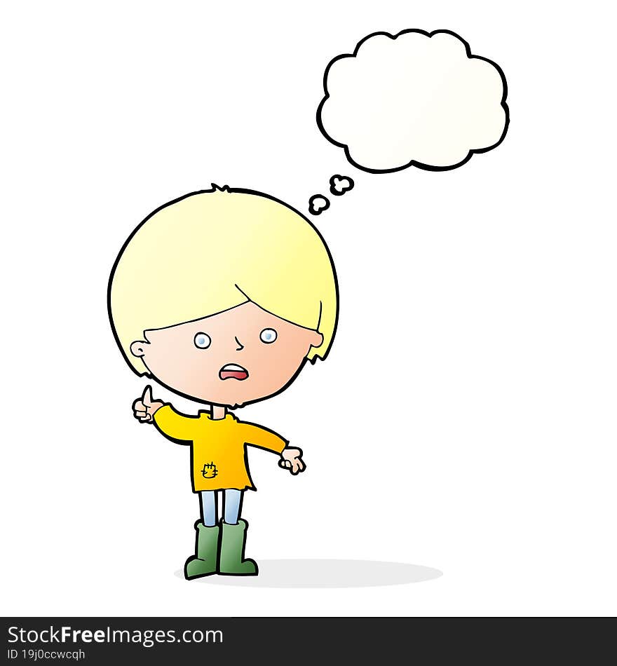 cartoon unhappy boy with thought bubble