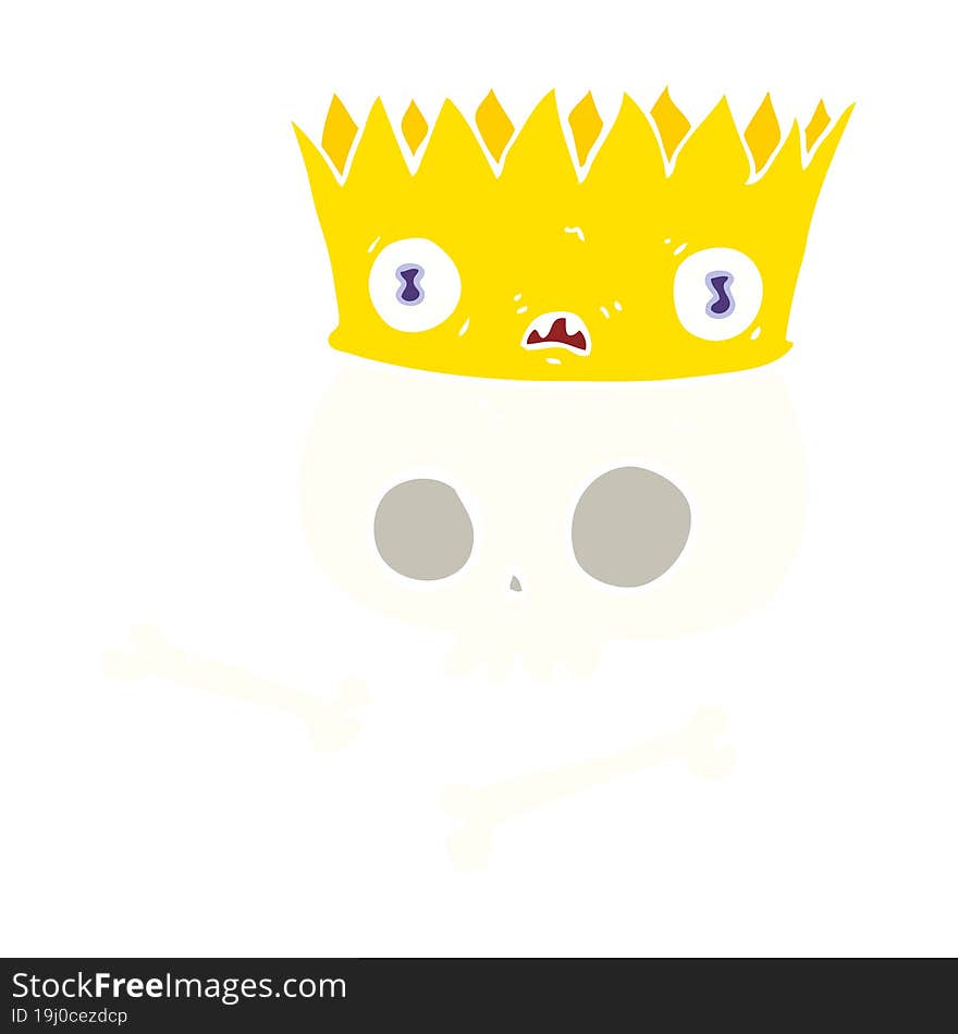 Flat Color Illustration Of A Cartoon Magic Crown On Old Skull