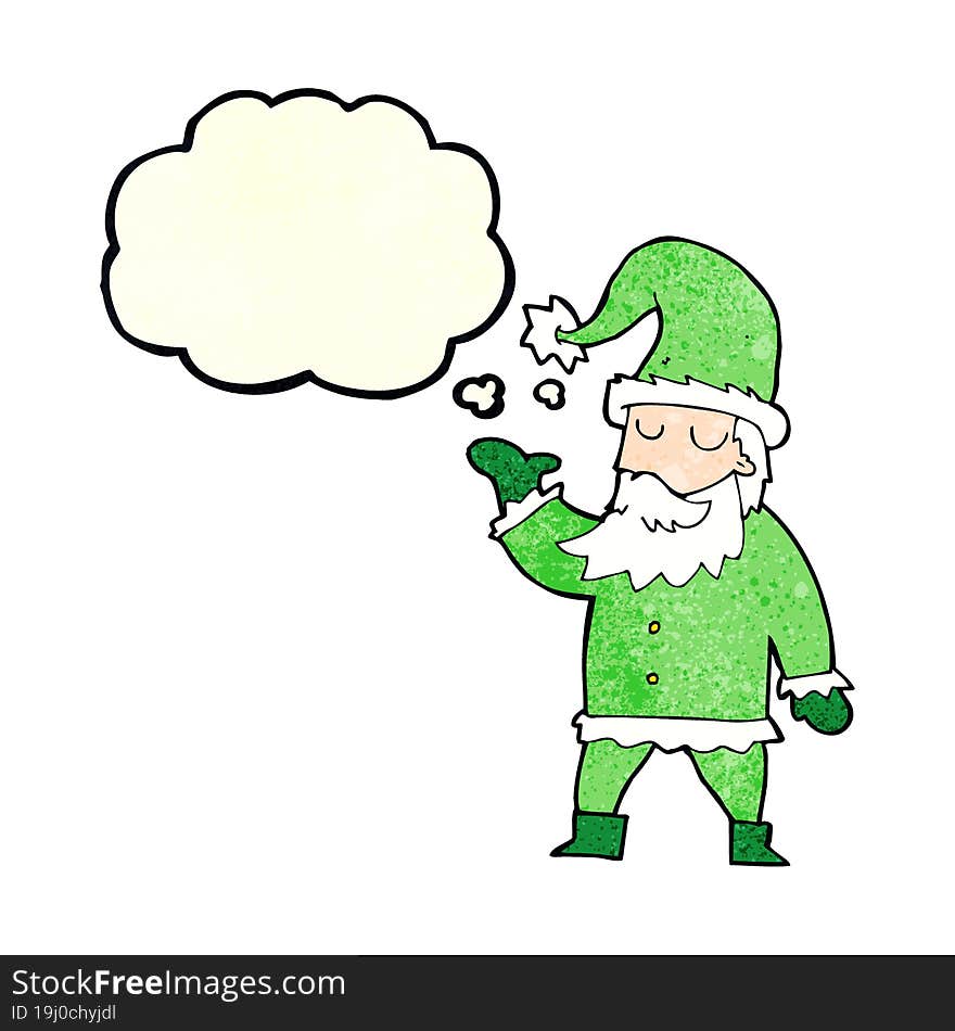 cartoon santa claus with thought bubble