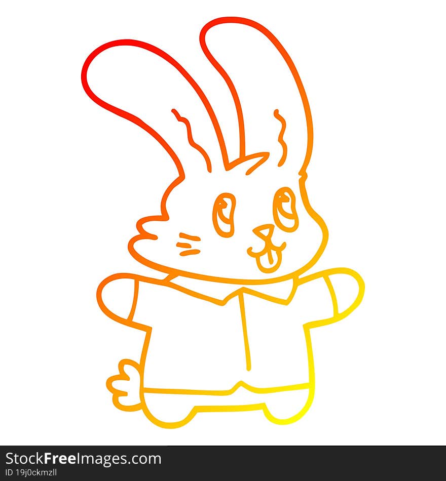 warm gradient line drawing of a cartoon happy rabbit