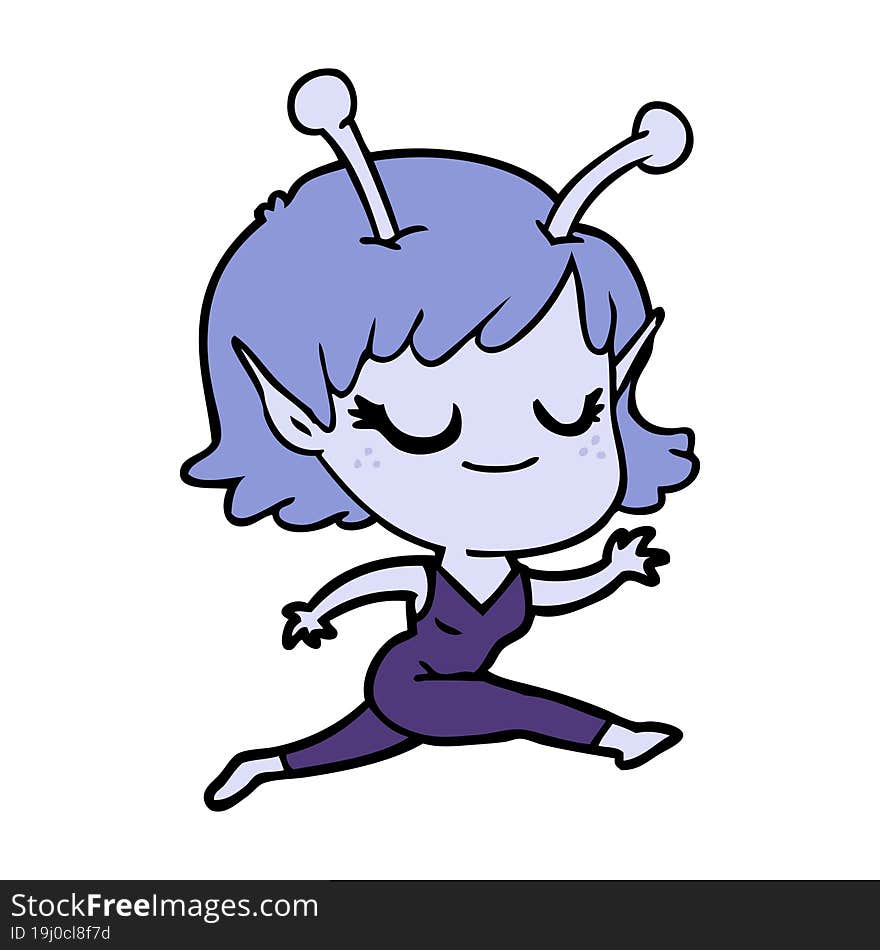 smiling alien girl cartoon running. smiling alien girl cartoon running