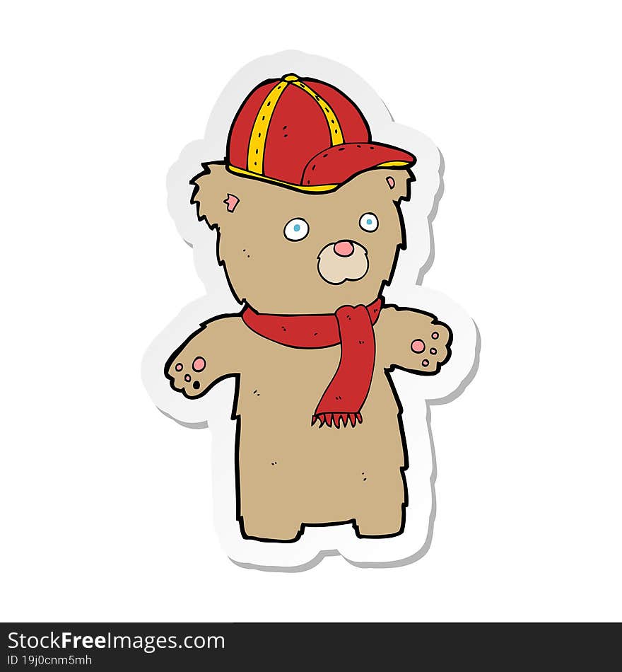 Sticker Of A Cartoon Bear In Hat