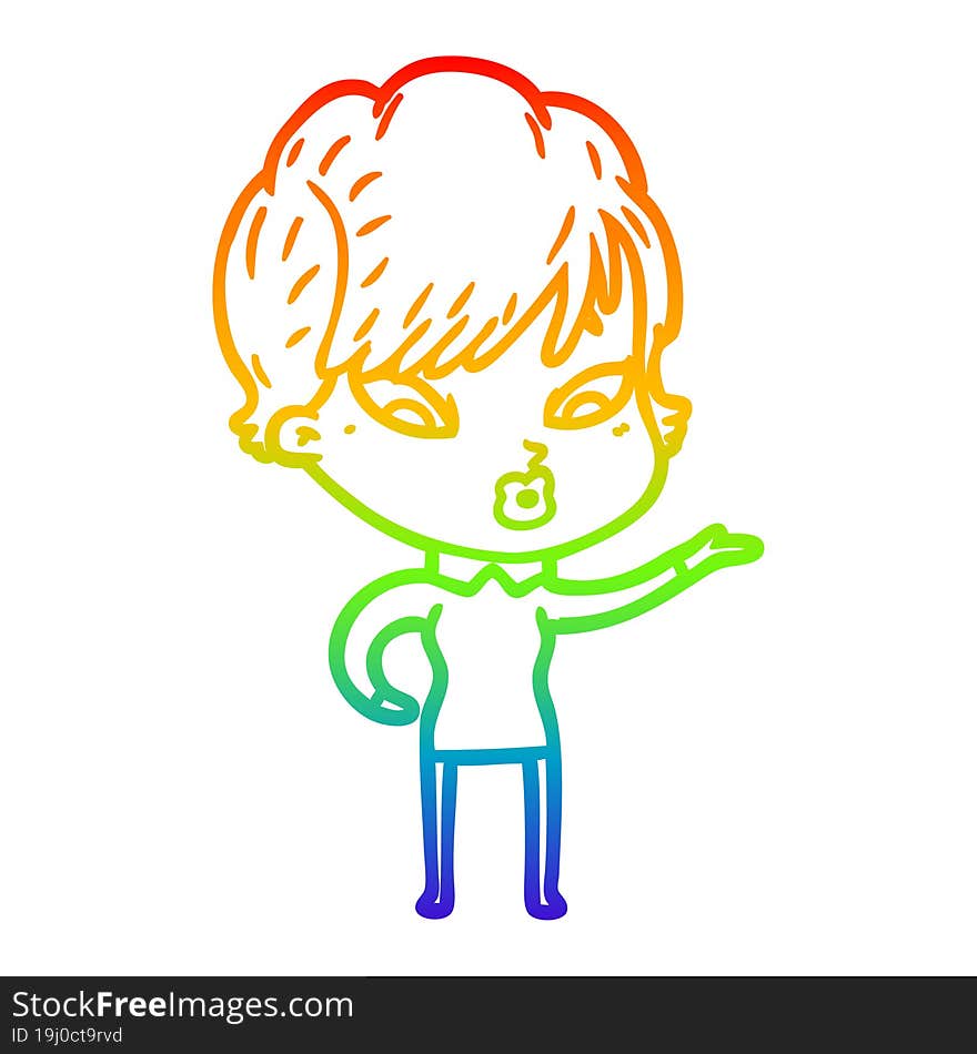 rainbow gradient line drawing of a cartoon woman