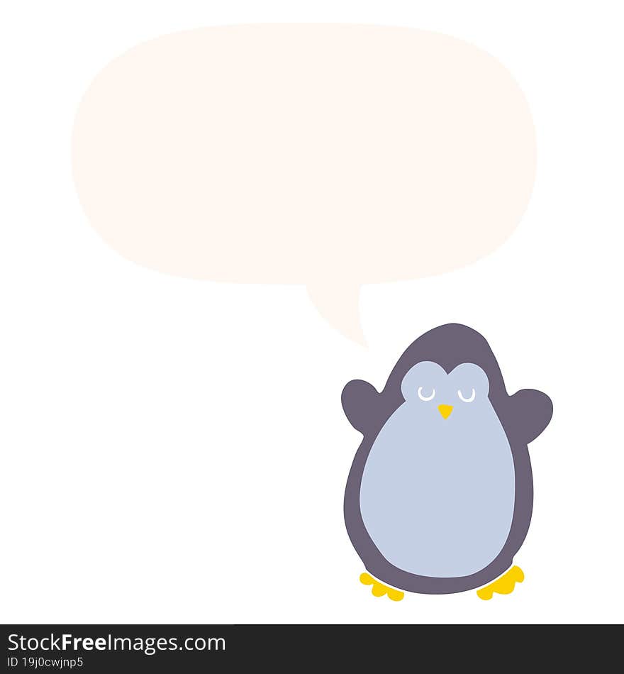 Cartoon Penguin And Speech Bubble In Retro Style