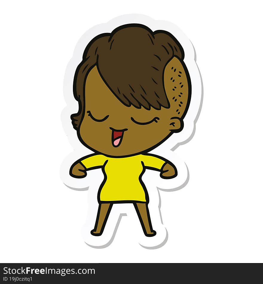 sticker of a happy cartoon girl