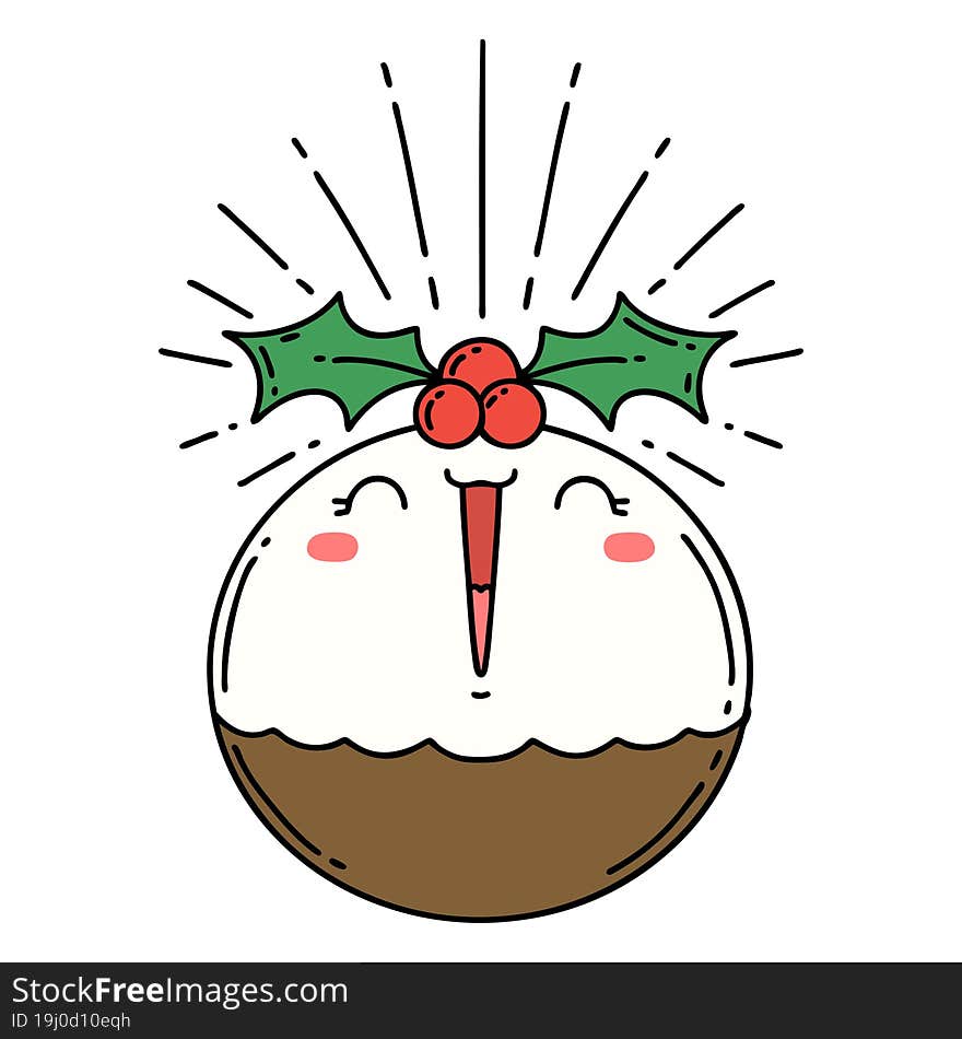 Traditional Tattoo Style Singing Christmas Pudding