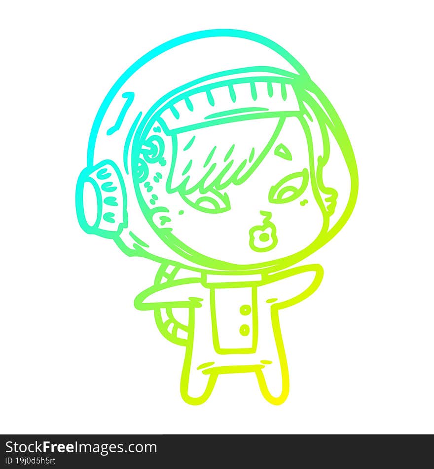 cold gradient line drawing of a cartoon astronaut woman