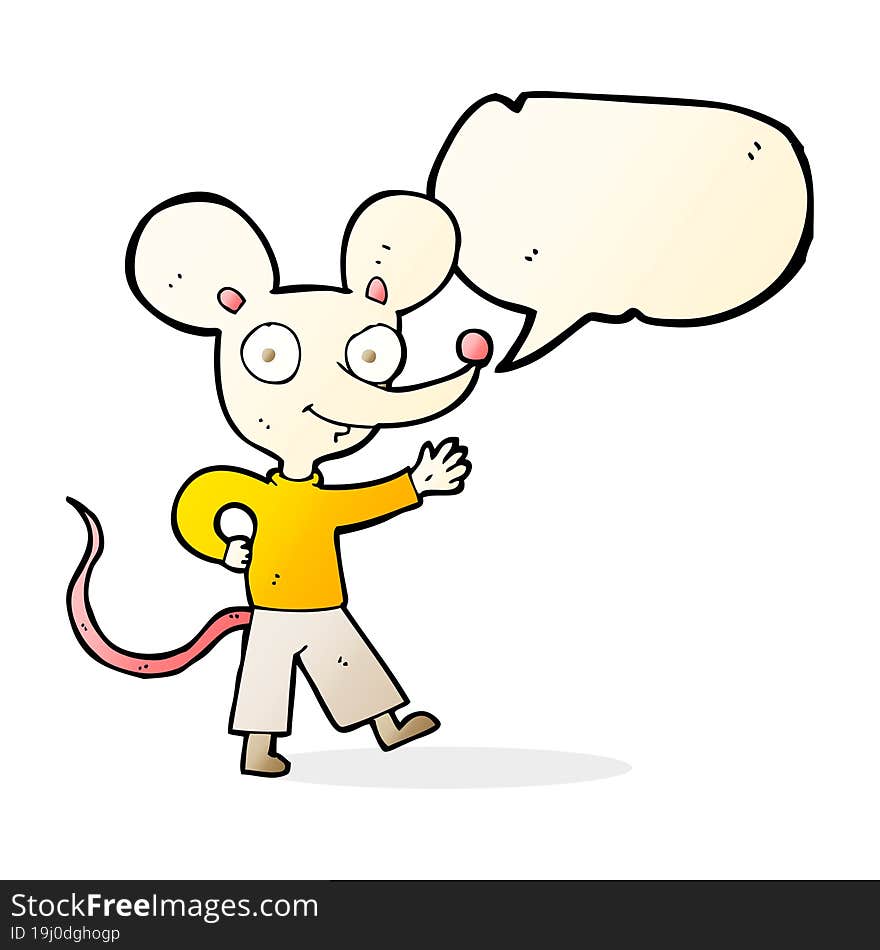 cartoon waving mouse with speech bubble