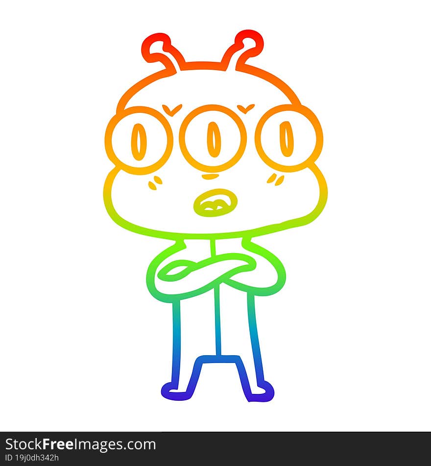 rainbow gradient line drawing cartoon three eyed alien